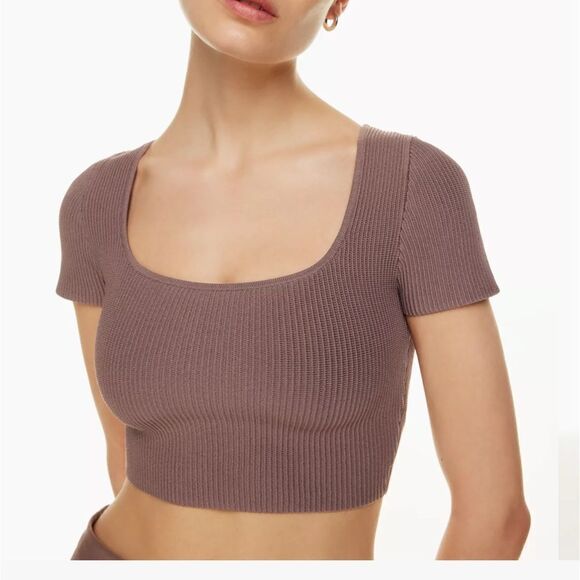 aritzia blue babton square neck knit cropped top - Picture 3 of 3